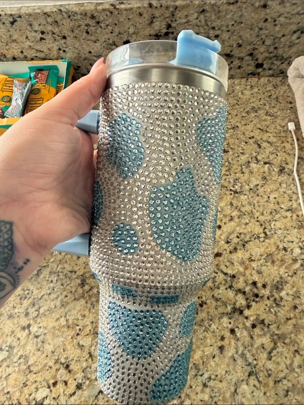 Sparkle Blue Leopard Travel Tumbler with Handle